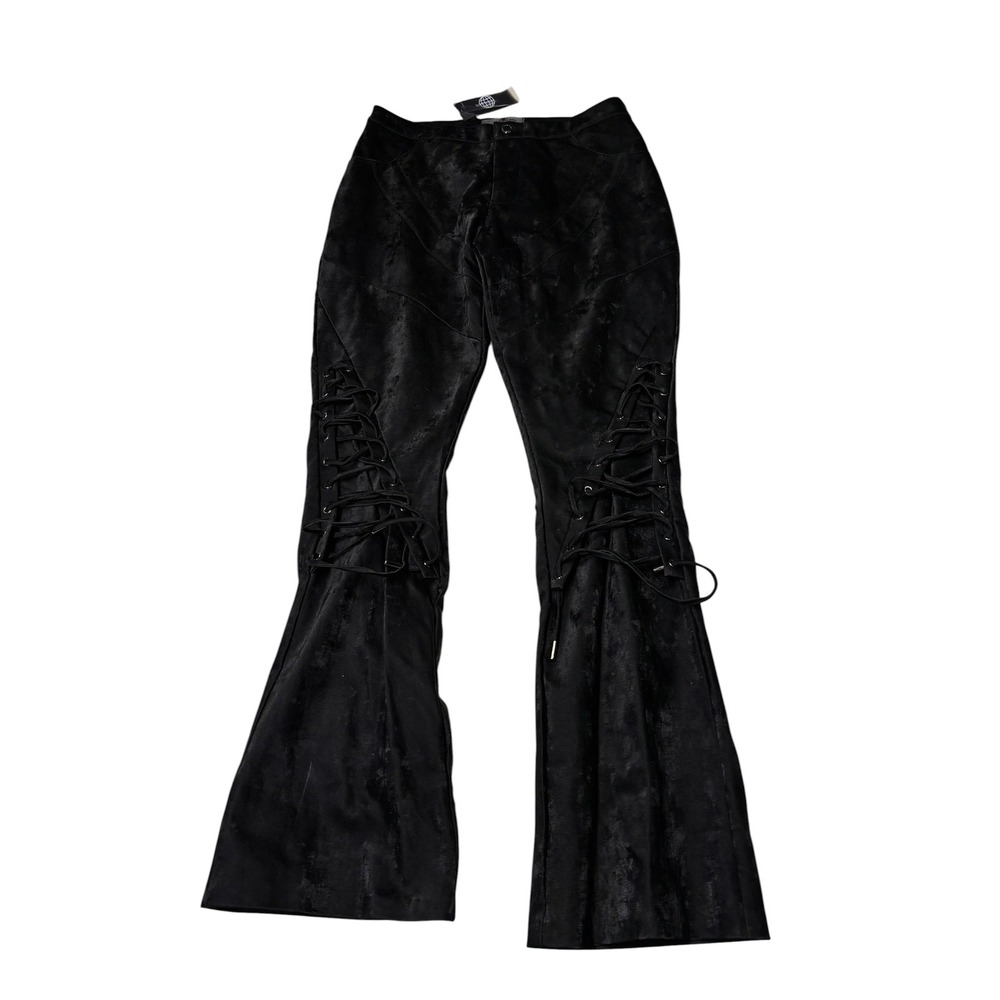 New Luxe To Kill Black Lace Up Detail Flare Trouser Pants BT3013BLK US 8